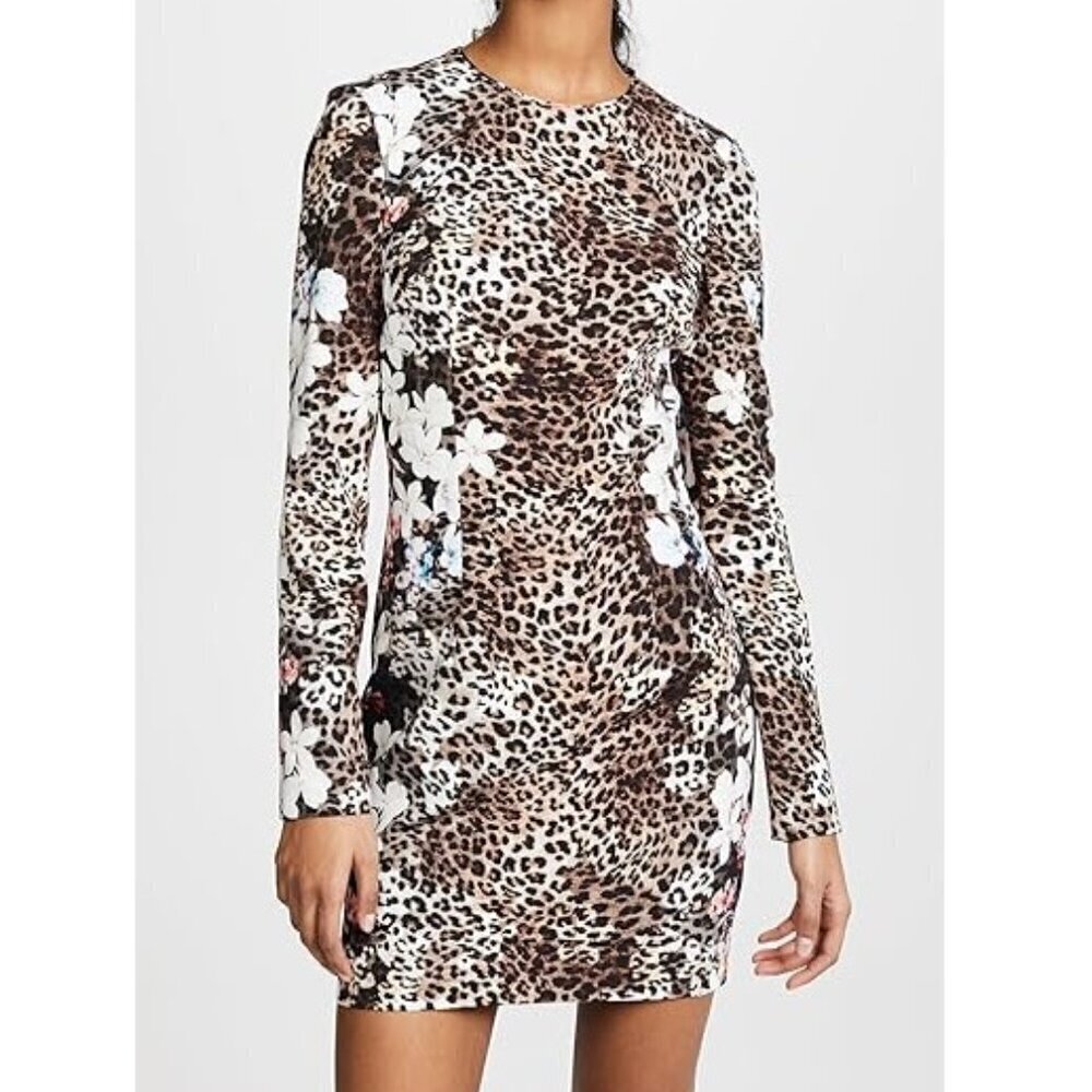 Black Halo 'Erika' mini dress 4 cheetah animal print floral EUC